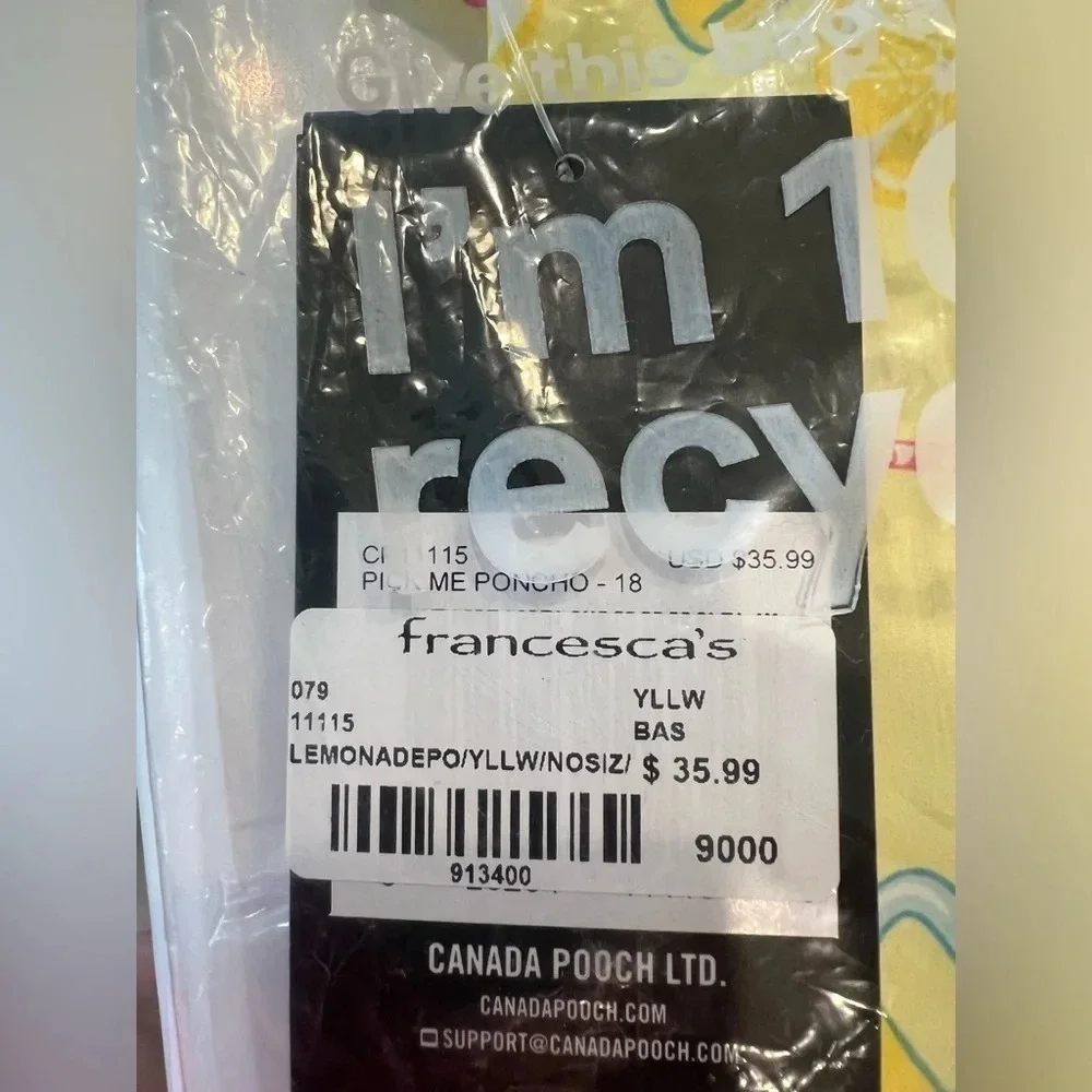 Canada Pooch Poncho Lemonade NWT